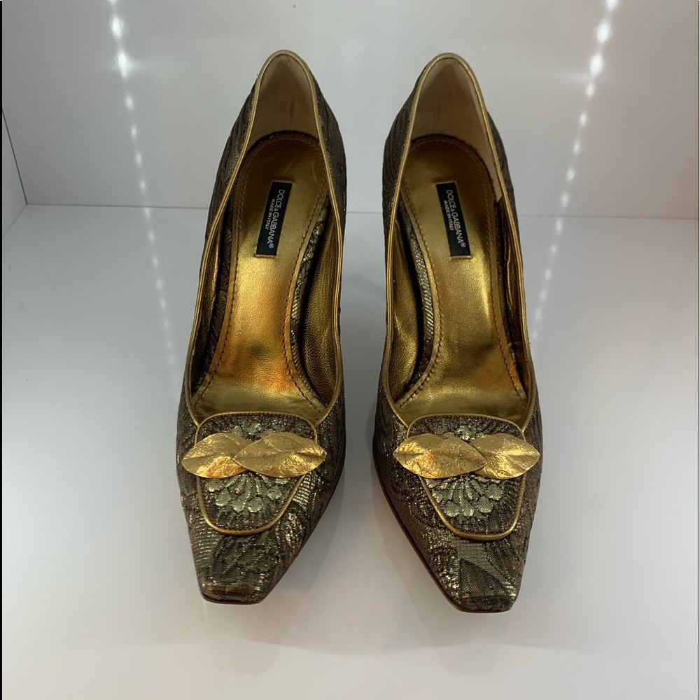 Dolce & Gabbana gold Lame Jacquard shoe sz: 37.5